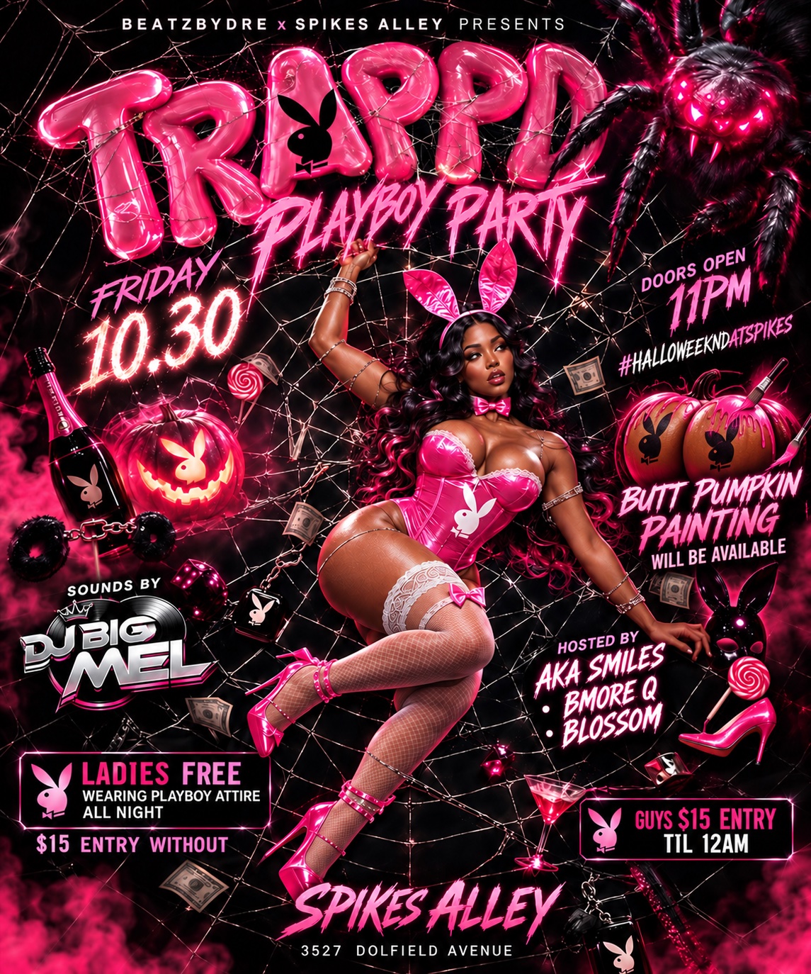 TRAPPD: Playboy Party — Blossom edition flyer, Friday Oct 30 at Spikes Alley